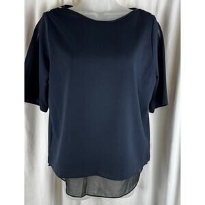 Ann Taylor Tunic Faux Leather Trim, Blue & Black, Sz: S, 55-16